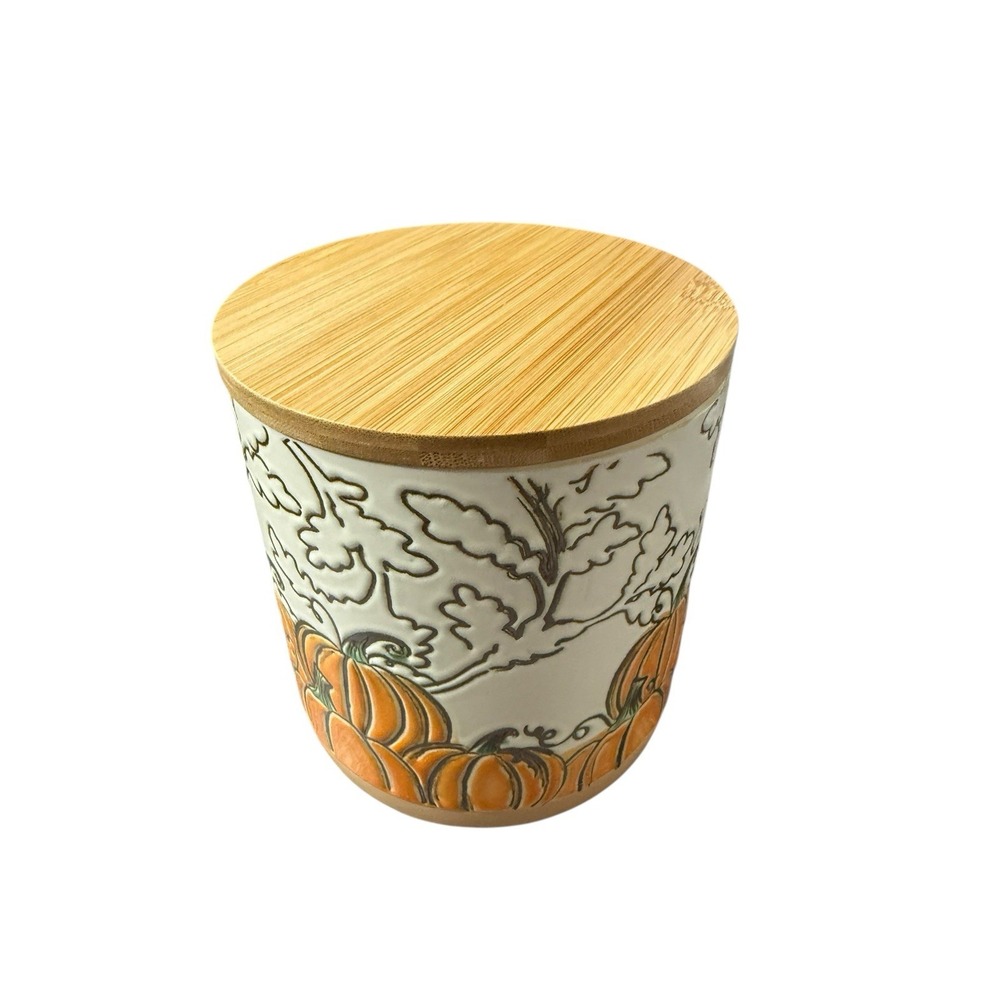 Eli‎ & Ana Golden Vine EMBOSSED Pumpkin Storage Canister Bamboo Lid 4.25" x 4"
